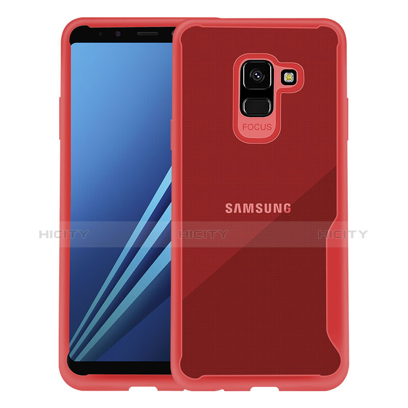 Samsung Galaxy A8+ A8 Plus (2018) Duos A730F用バンパーケース クリア透明 サムスン レッド