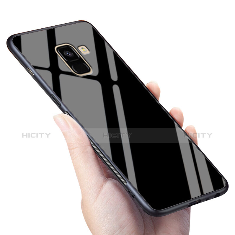 Samsung Galaxy A8+ A8 Plus (2018) Duos A730F用シリコンケース ソフトタッチラバー 鏡面 サムスン ブラック