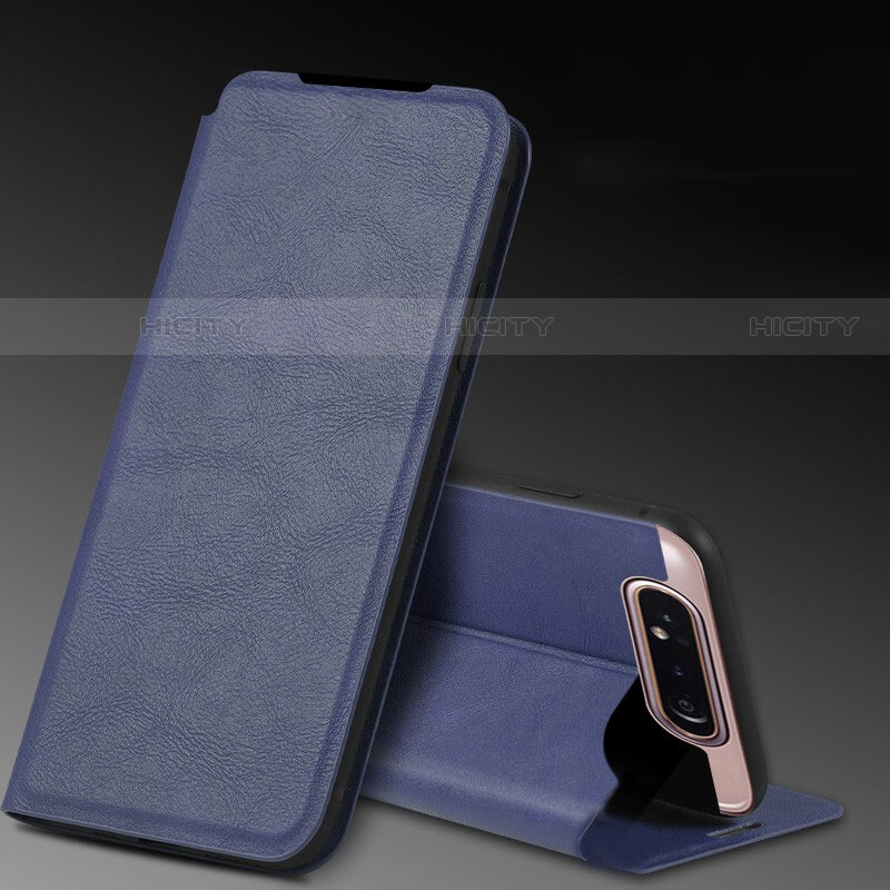 Samsung Galaxy A80用手帳型 レザーケース スタンド カバー L01 サムスン ネイビー