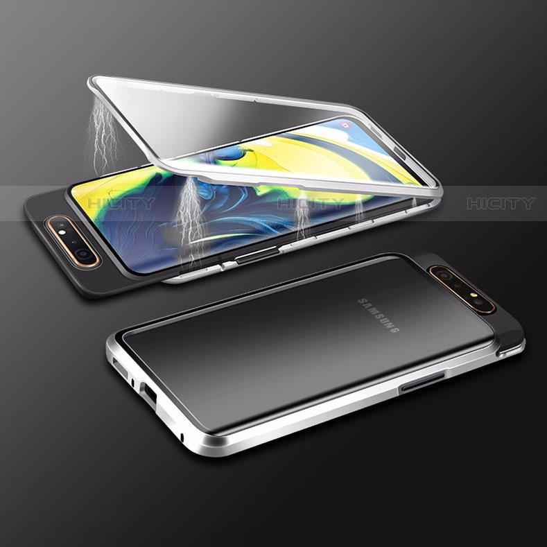 Samsung Galaxy A80用ケース 高級感 手触り良い アルミメタル 製の金属製 360度 フルカバーバンパー 鏡面 カバー M01 サムスン シルバー