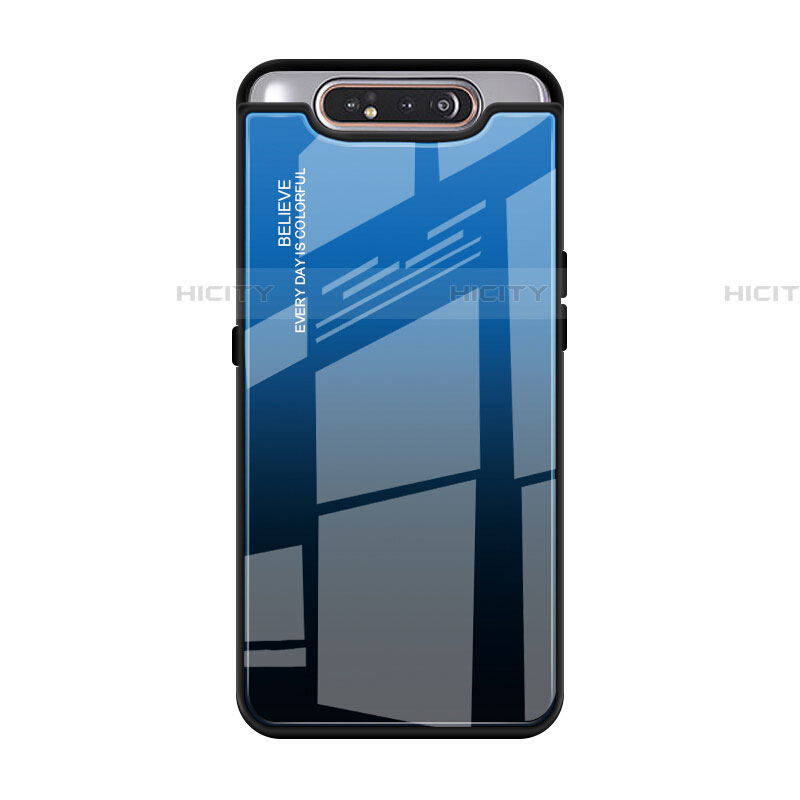 Samsung Galaxy A80用ハイブリットバンパーケース プラスチック 鏡面 虹 グラデーション 勾配色 カバー H01 サムスン ネイビー