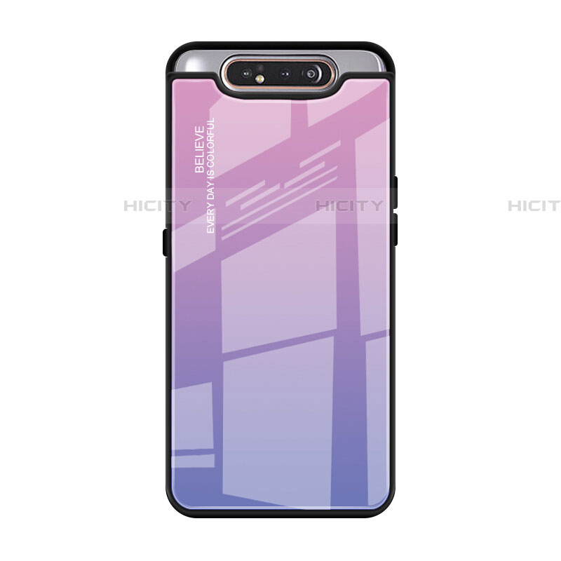 Samsung Galaxy A80用ハイブリットバンパーケース プラスチック 鏡面 虹 グラデーション 勾配色 カバー H01 サムスン パープル