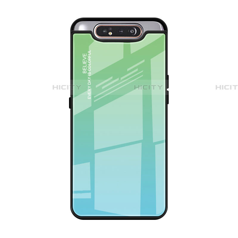 Samsung Galaxy A80用ハイブリットバンパーケース プラスチック 鏡面 虹 グラデーション 勾配色 カバー H01 サムスン グリーン