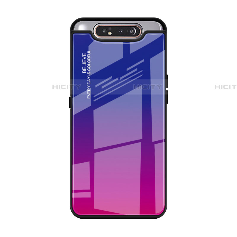 Samsung Galaxy A80用ハイブリットバンパーケース プラスチック 鏡面 虹 グラデーション 勾配色 カバー H01 サムスン ローズレッド