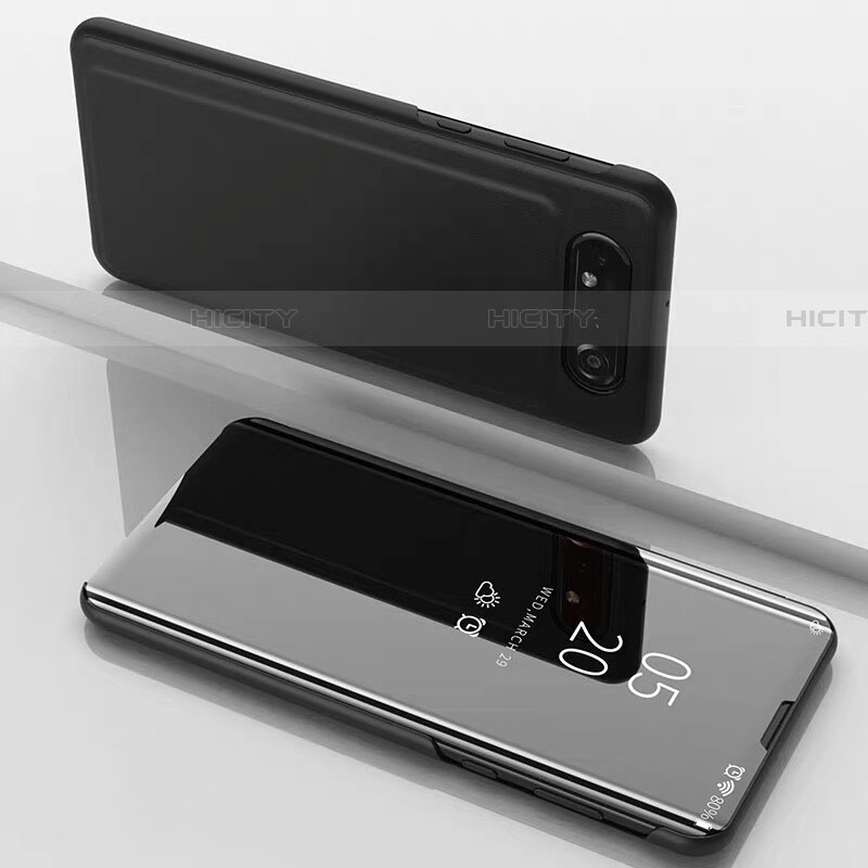 Samsung Galaxy A80用手帳型 レザーケース スタンド 鏡面 カバー M01 サムスン ブラック