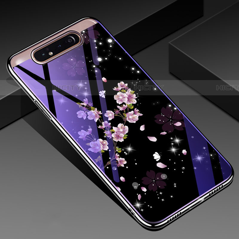 Samsung Galaxy A80用ハイブリットバンパーケース プラスチック 鏡面 花 カバー サムスン マルチカラー