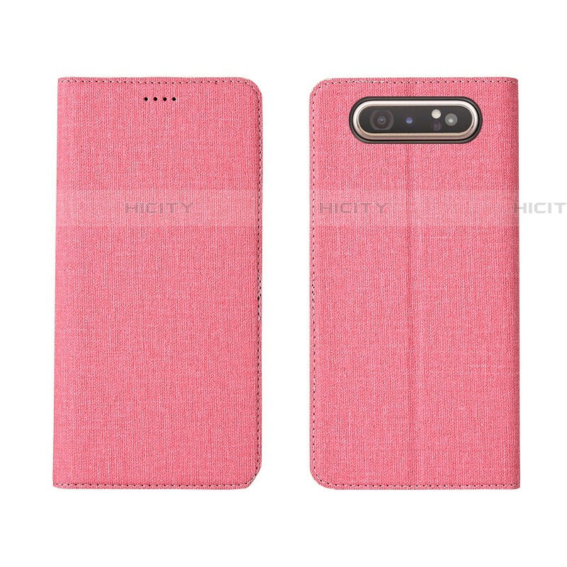 Samsung Galaxy A80用手帳型 布 スタンド H01 サムスン ピンク