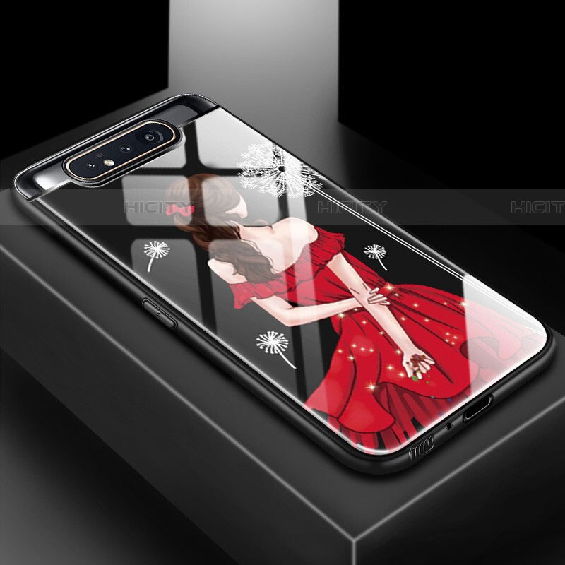Samsung Galaxy A80用ハイブリットバンパーケース プラスチック パターン 鏡面 カバー S01 サムスン レッド・ブラック