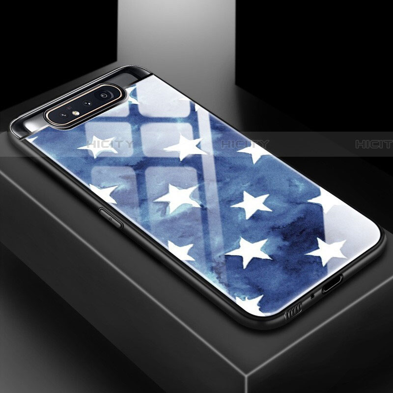 Samsung Galaxy A80用ハイブリットバンパーケース プラスチック パターン 鏡面 カバー S01 サムスン ネイビー