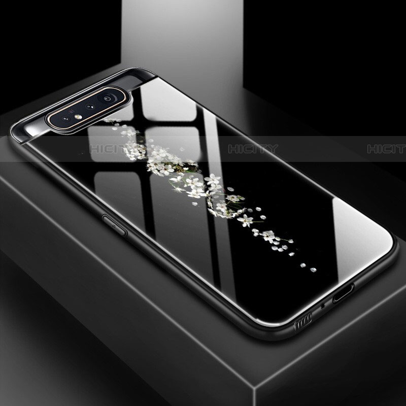 Samsung Galaxy A80用ハイブリットバンパーケース プラスチック パターン 鏡面 カバー S01 サムスン ブラック