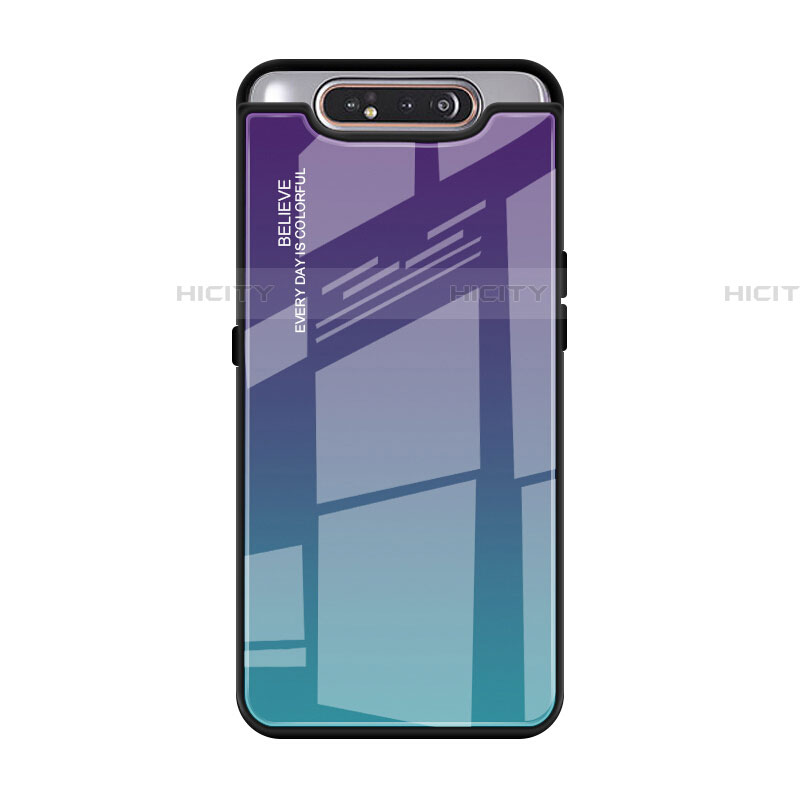 Samsung Galaxy A80用ハイブリットバンパーケース プラスチック 鏡面 虹 グラデーション 勾配色 カバー H01 サムスン 