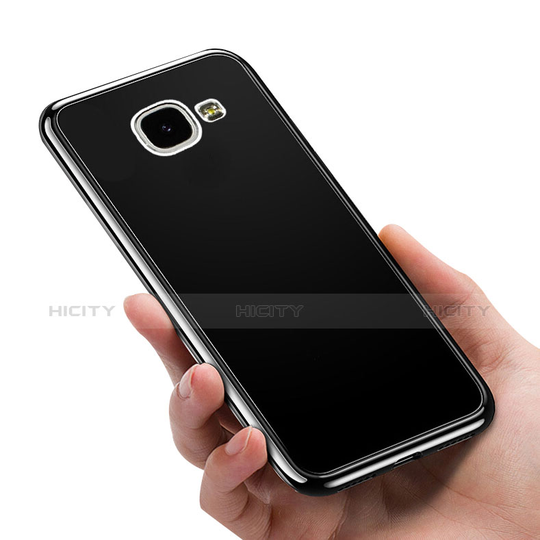 Samsung Galaxy A9 (2016) A9000用360度 フルカバーハイブリットバンパーケース クリア透明 プラスチック 鏡面 サムスン ブラック