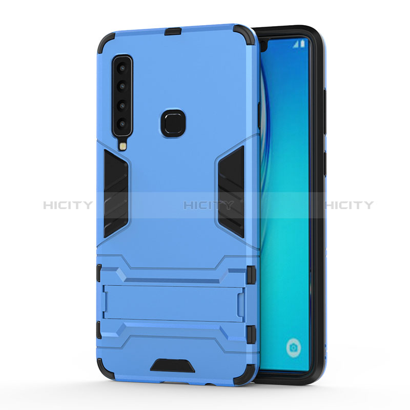 Samsung Galaxy A9 (2018) A920用ハイブリットバンパーケース スタンド プラスチック 兼シリコーン カバー T01 サムスン ブルー