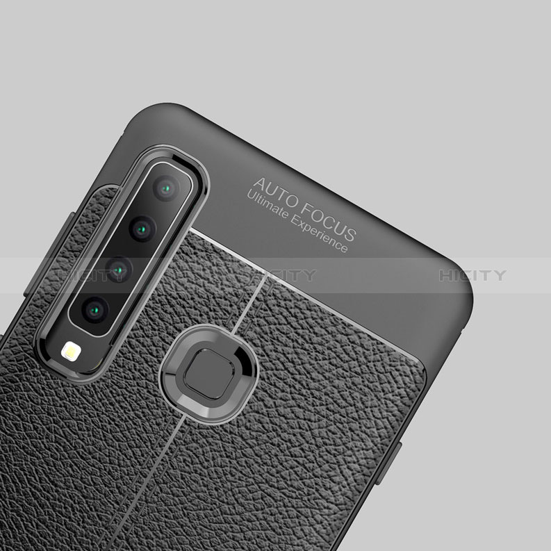 Samsung Galaxy A9 (2018) A920用シリコンケース ソフトタッチラバー レザー柄 サムスン ブラック