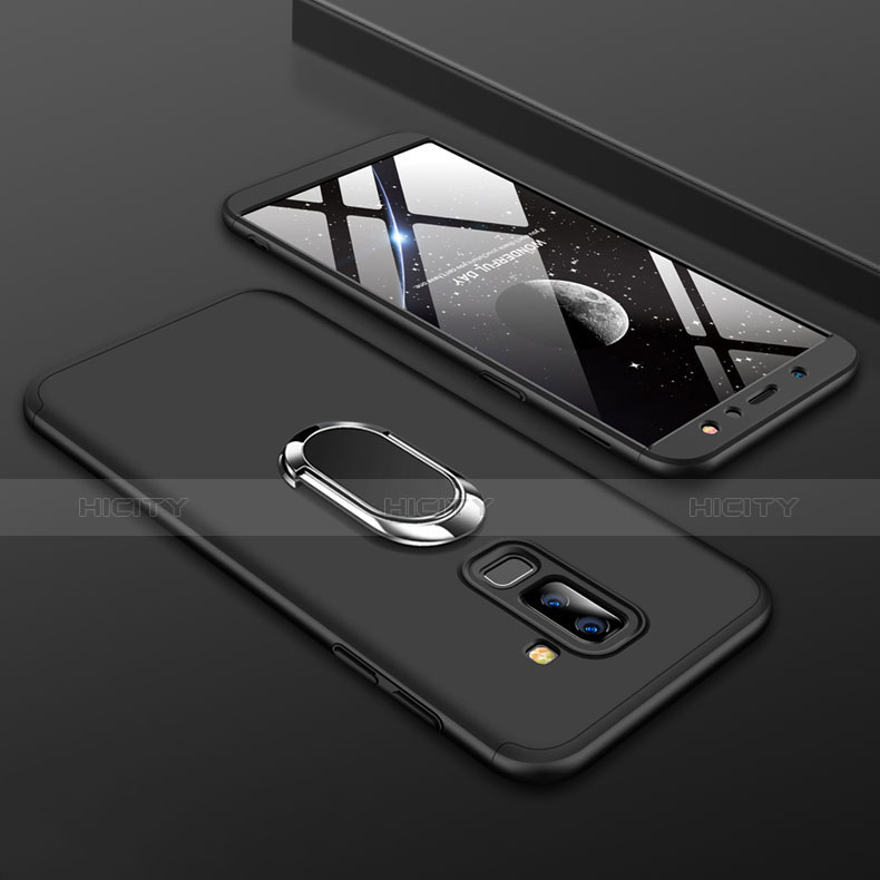 Samsung Galaxy A9 Star Lite用ハードケース プラスチック 質感もマット 前面と背面 360度 フルカバー アンド指輪 サムスン ブラック