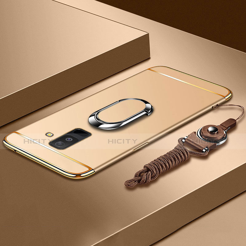 Samsung Galaxy A9 Star Lite用ケース 高級感 手触り良い メタル兼プラスチック バンパー アンド指輪 亦 ひも サムスン ゴールド