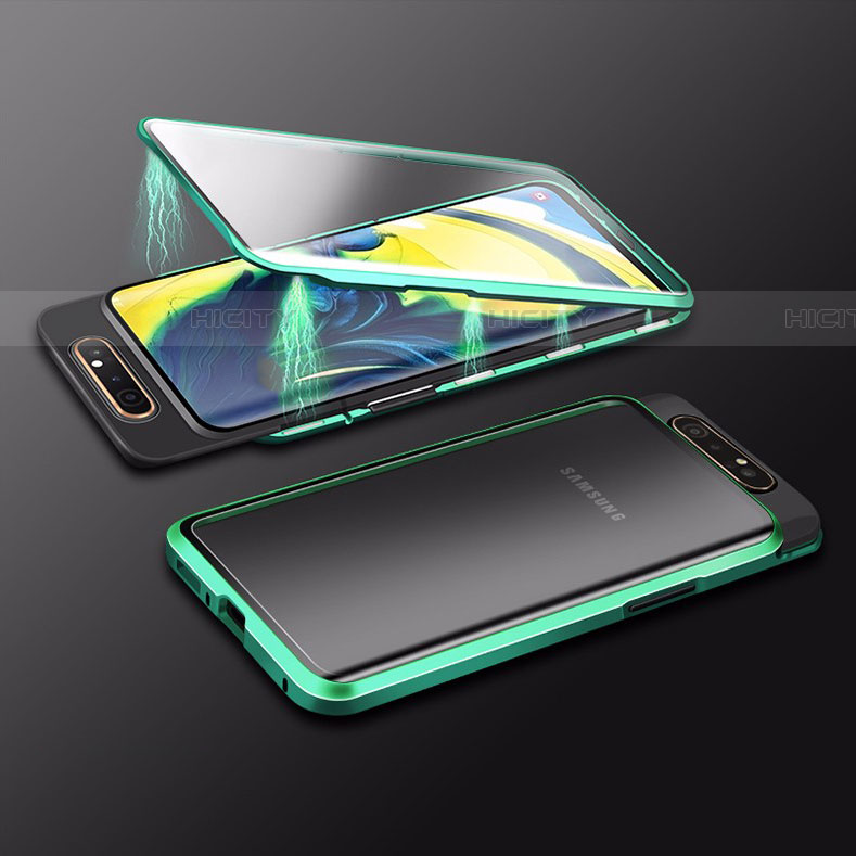 Samsung Galaxy A90 4G用ケース 高級感 手触り良い アルミメタル 製の金属製 360度 フルカバーバンパー 鏡面 カバー M01 サムスン グリーン