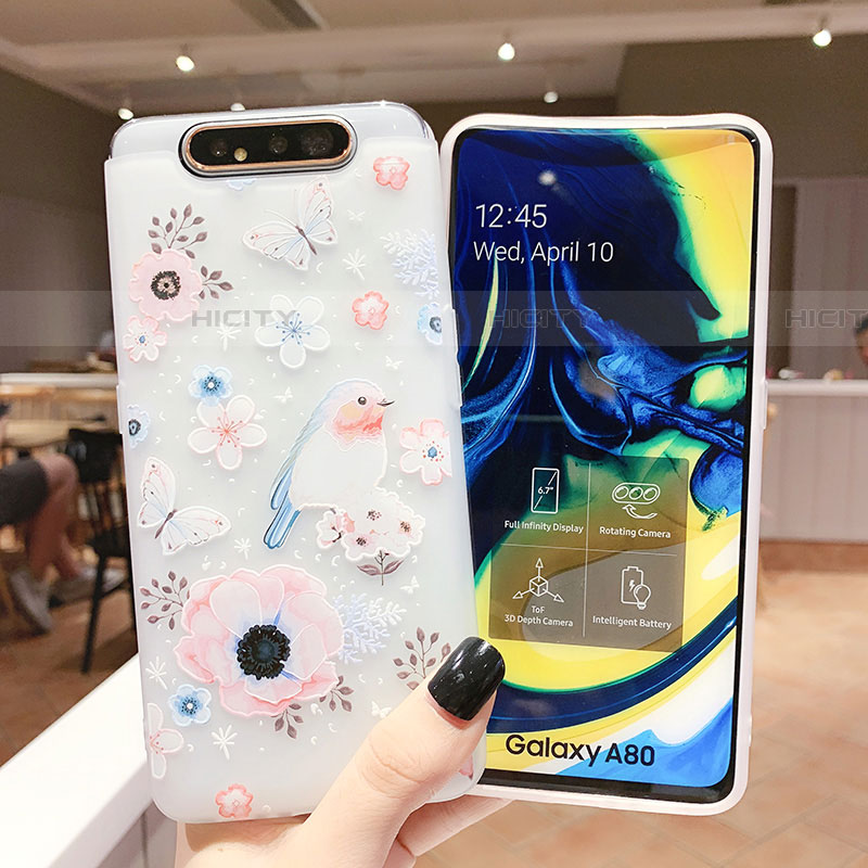 Samsung Galaxy A90 4G用シリコンケース ソフトタッチラバー 花 カバー S01 サムスン 