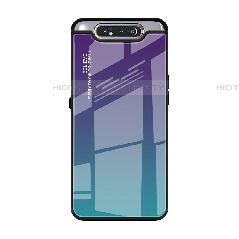 Samsung Galaxy A90 4G用ハイブリットバンパーケース プラスチック 鏡面 虹 グラデーション 勾配色 カバー H01 サムスン 