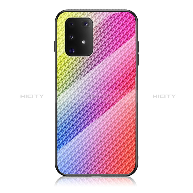 Samsung Galaxy A91用ハイブリットバンパーケース プラスチック 鏡面 虹 グラデーション 勾配色 カバー LS2 サムスン 
