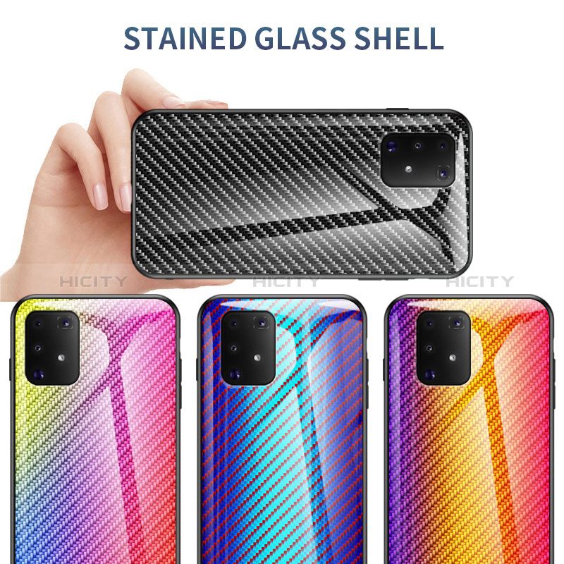 Samsung Galaxy A91用ハイブリットバンパーケース プラスチック 鏡面 虹 グラデーション 勾配色 カバー LS2 サムスン 