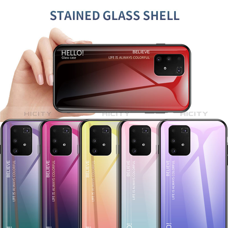 Samsung Galaxy A91用ハイブリットバンパーケース プラスチック 鏡面 虹 グラデーション 勾配色 カバー LS1 サムスン 
