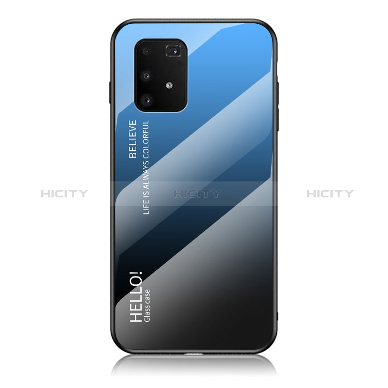 Samsung Galaxy A91用ハイブリットバンパーケース プラスチック 鏡面 虹 グラデーション 勾配色 カバー LS1 サムスン 