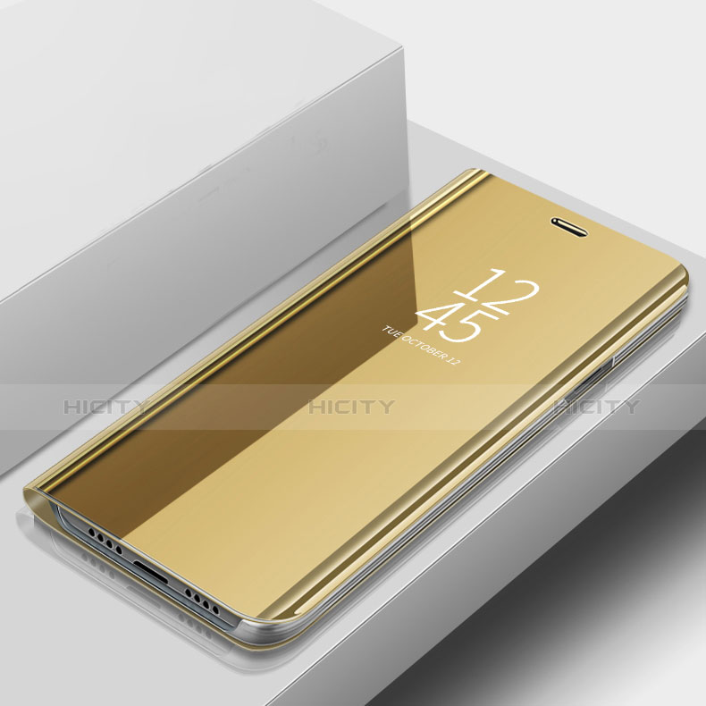 Samsung Galaxy A9s用手帳型 レザーケース スタンド カバー 鏡面 カバー サムスン ゴールド