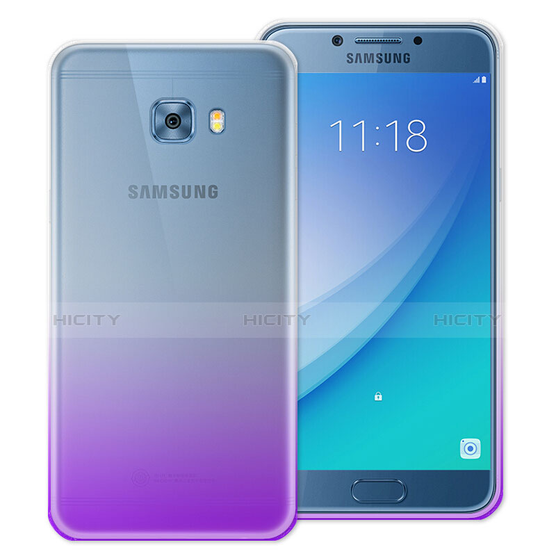 Samsung Galaxy C5 Pro C5010用極薄ソフトケース グラデーション 勾配色 クリア透明 サムスン パープル