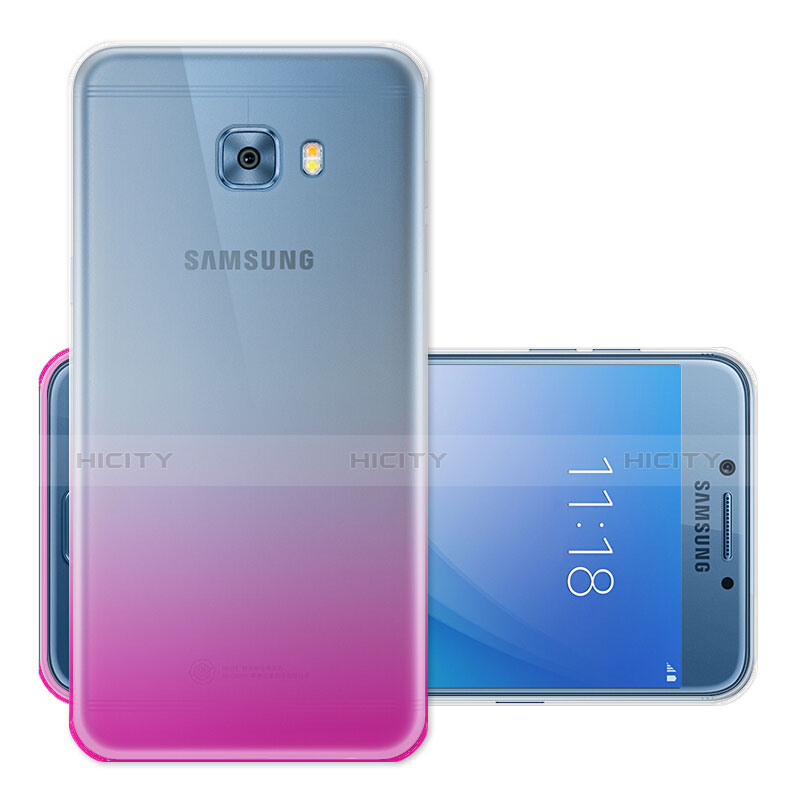 Samsung Galaxy C5 Pro C5010用極薄ソフトケース グラデーション 勾配色 クリア透明 サムスン ピンク
