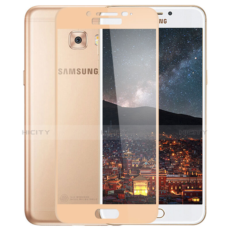 Samsung Galaxy C5 Pro C5010用強化ガラス フル液晶保護フィルム F02 サムスン ゴールド