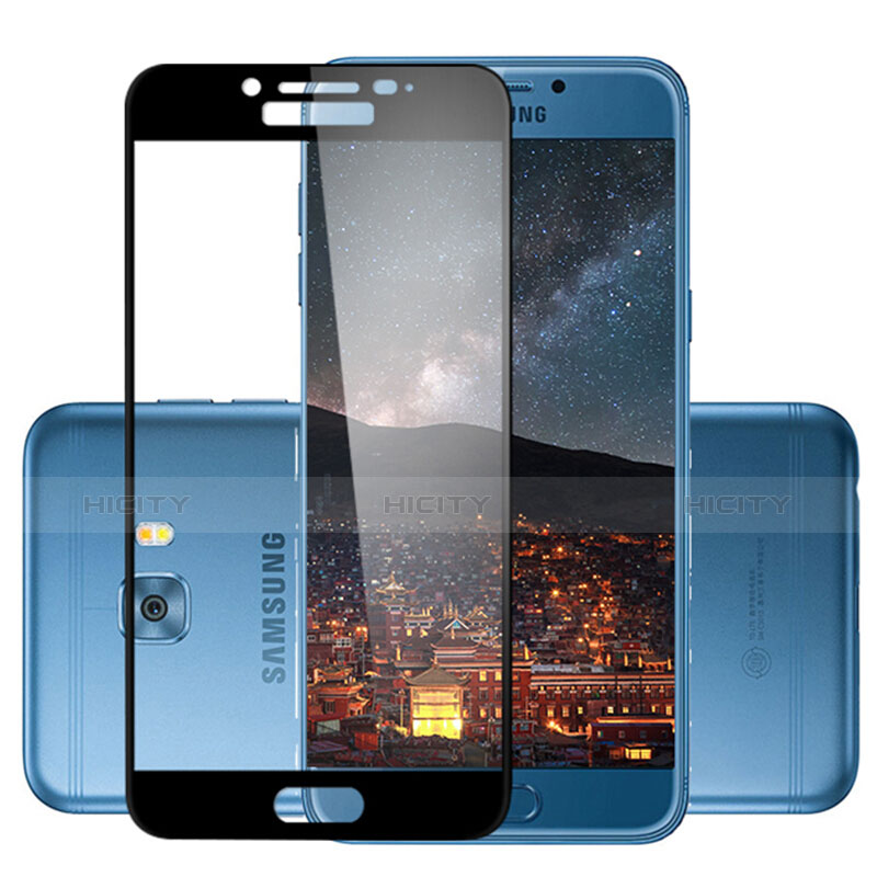 Samsung Galaxy C5 Pro C5010用強化ガラス フル液晶保護フィルム F02 サムスン ブラック
