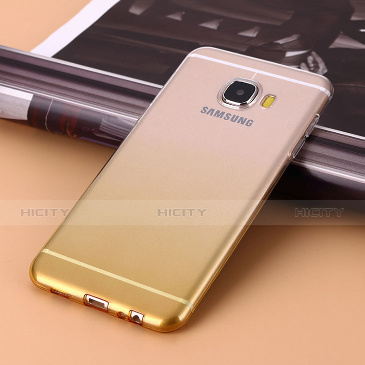 Samsung Galaxy C5 SM-C5000用極薄ソフトケース グラデーション 勾配色 クリア透明 サムスン イエロー