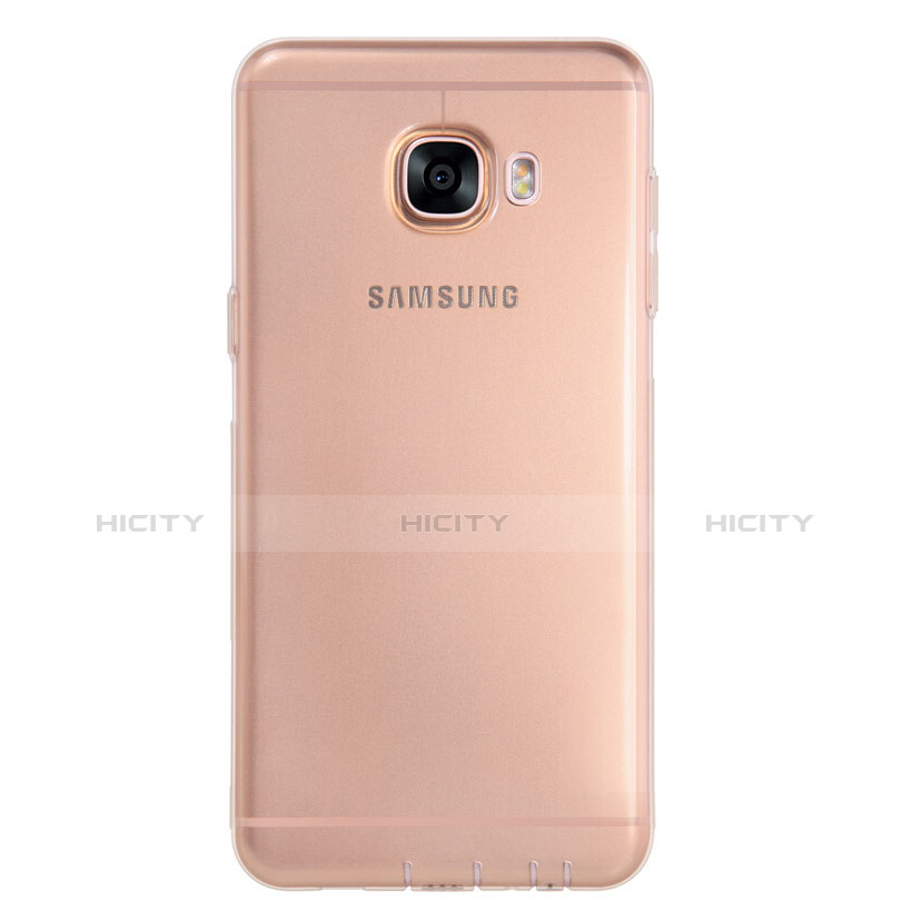Samsung Galaxy C5 SM-C5000用極薄ソフトケース シリコンケース 耐衝撃 全面保護 クリア透明 T06 サムスン ゴールド