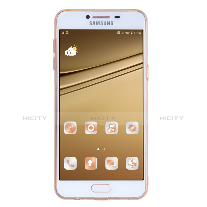Samsung Galaxy C5 SM-C5000用極薄ソフトケース シリコンケース 耐衝撃 全面保護 クリア透明 T06 サムスン ゴールド