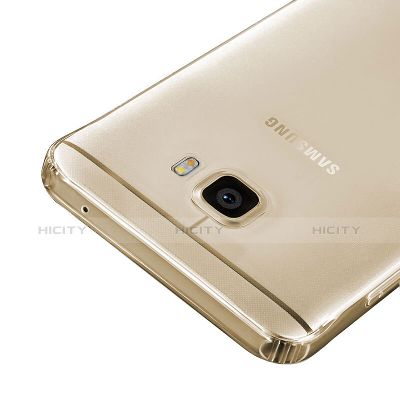 Samsung Galaxy C5 SM-C5000用極薄ソフトケース シリコンケース 耐衝撃 全面保護 クリア透明 サムスン ゴールド