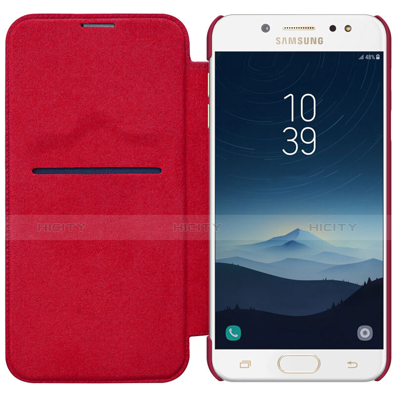 Samsung Galaxy C7 (2017)用手帳型 レザーケース スタンド サムスン レッド
