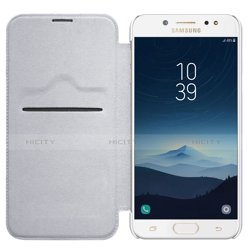 Samsung Galaxy C7 (2017)用手帳型 レザーケース スタンド サムスン ホワイト