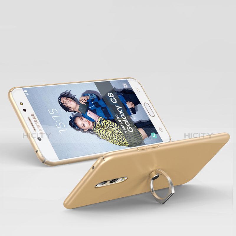 Samsung Galaxy C7 (2017)用ハードケース プラスチック 質感もマット アンド指輪 サムスン ゴールド