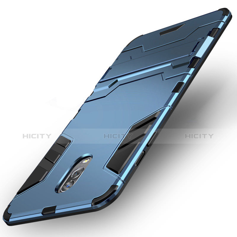 Samsung Galaxy C7 (2017)用ハイブリットバンパーケース スタンド プラスチック 兼シリコーン W01 サムスン シアン