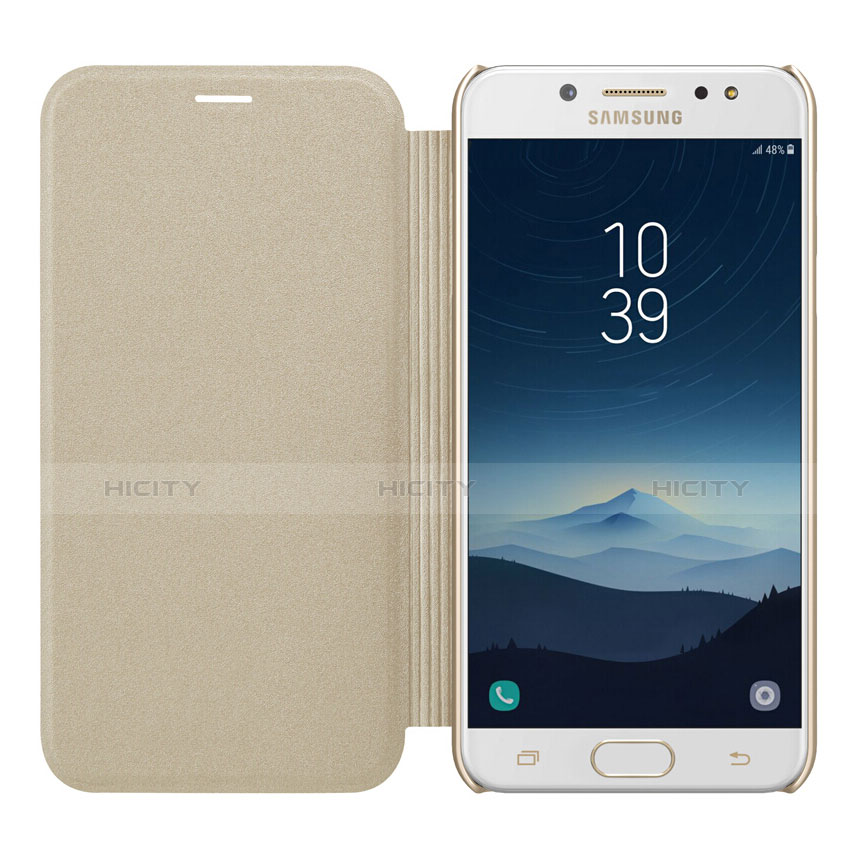 Samsung Galaxy C7 (2017)用手帳型 レザーケース スタンド L01 サムスン ゴールド