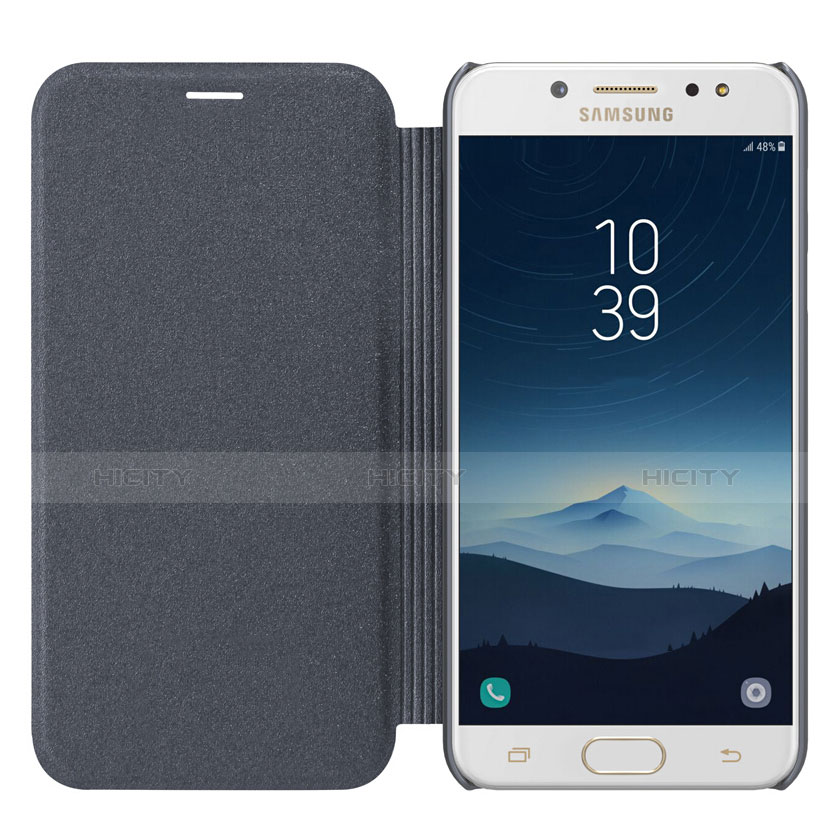 Samsung Galaxy C7 (2017)用手帳型 レザーケース スタンド L01 サムスン ブラック