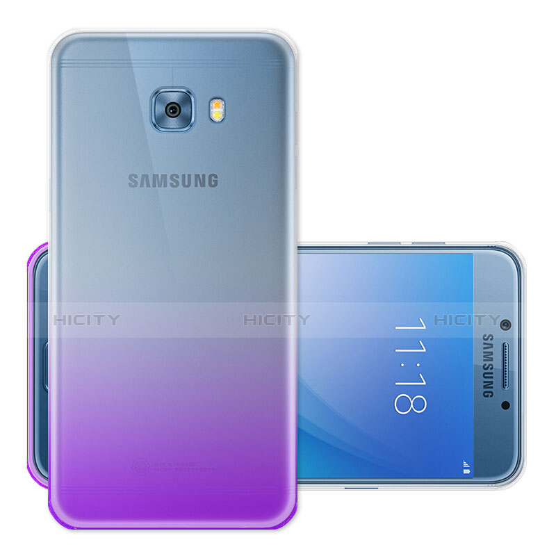 Samsung Galaxy C7 Pro C7010用極薄ソフトケース グラデーション 勾配色 クリア透明 サムスン パープル