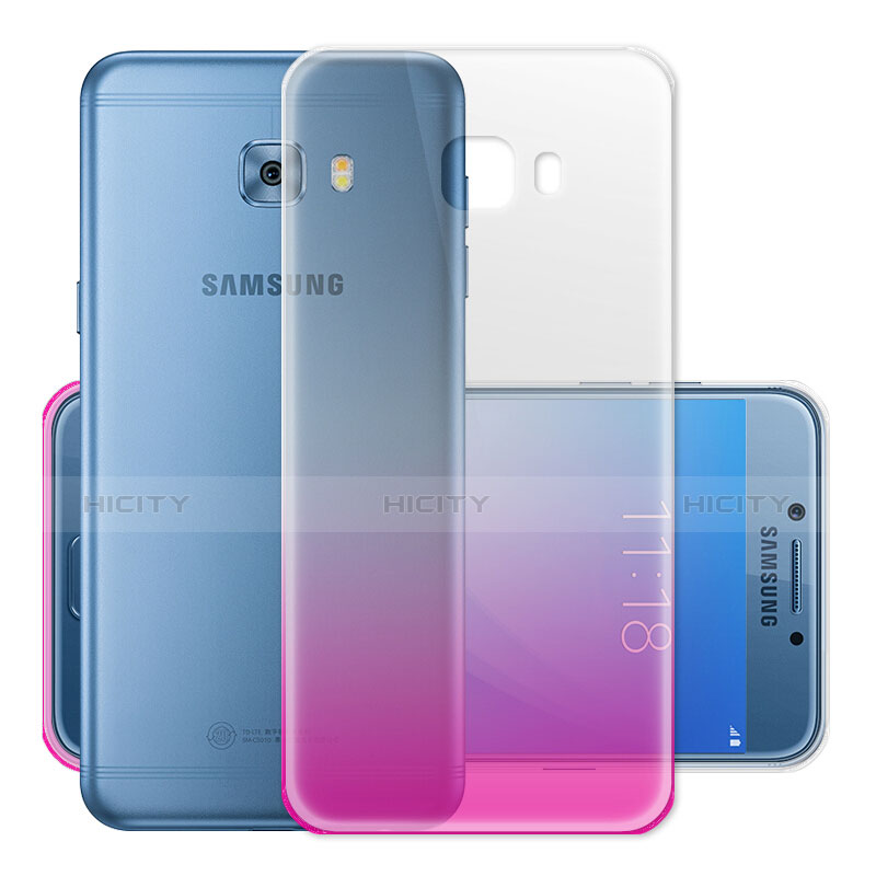 Samsung Galaxy C7 Pro C7010用極薄ソフトケース グラデーション 勾配色 クリア透明 サムスン ピンク