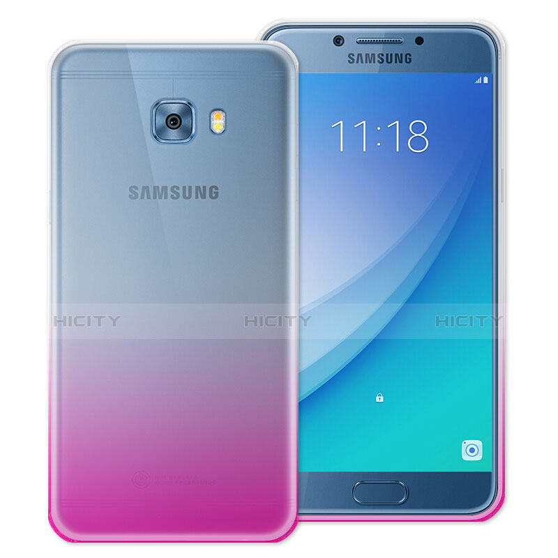 Samsung Galaxy C7 Pro C7010用極薄ソフトケース グラデーション 勾配色 クリア透明 サムスン ピンク