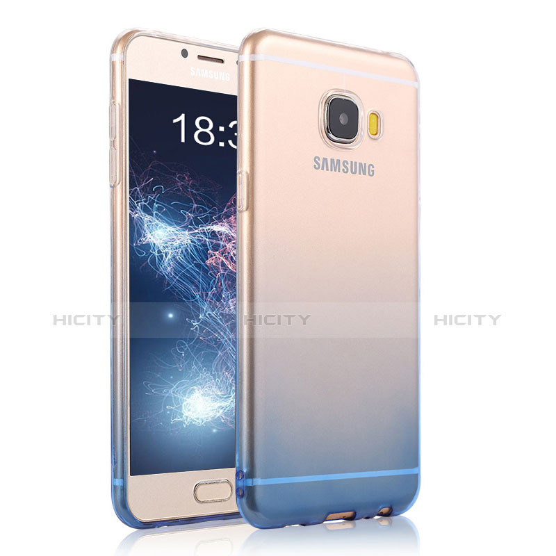 Samsung Galaxy C7 Pro C7010用極薄ソフトケース グラデーション 勾配色 クリア透明 T04 サムスン ネイビー