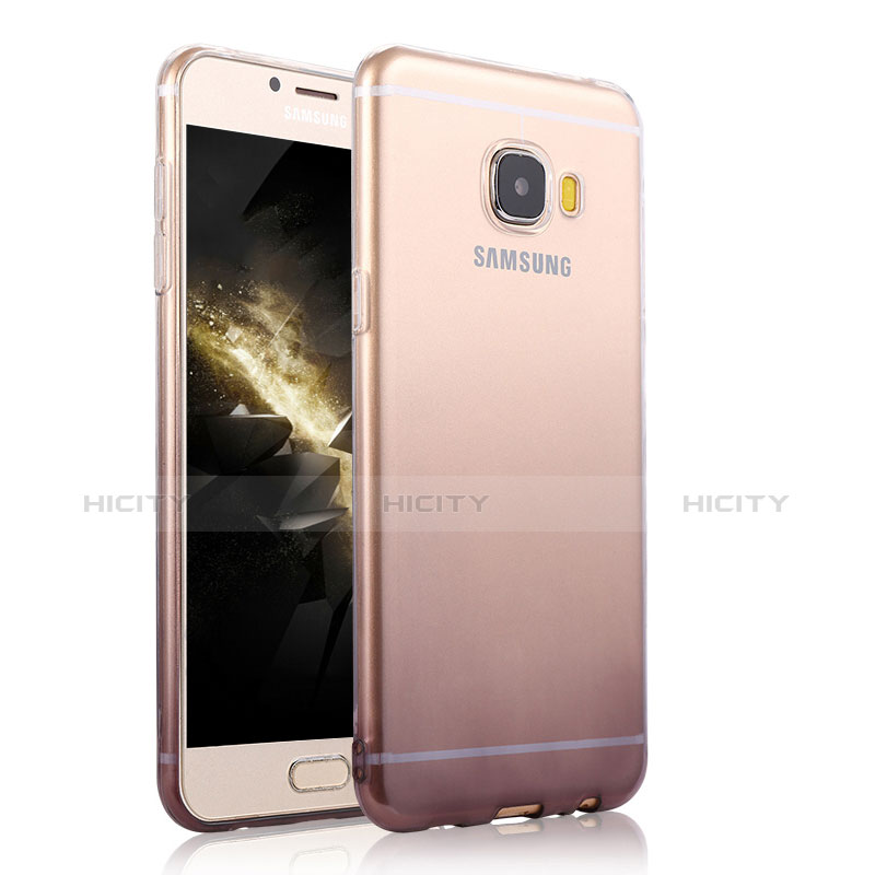 Samsung Galaxy C7 Pro C7010用極薄ソフトケース グラデーション 勾配色 クリア透明 T04 サムスン グレー