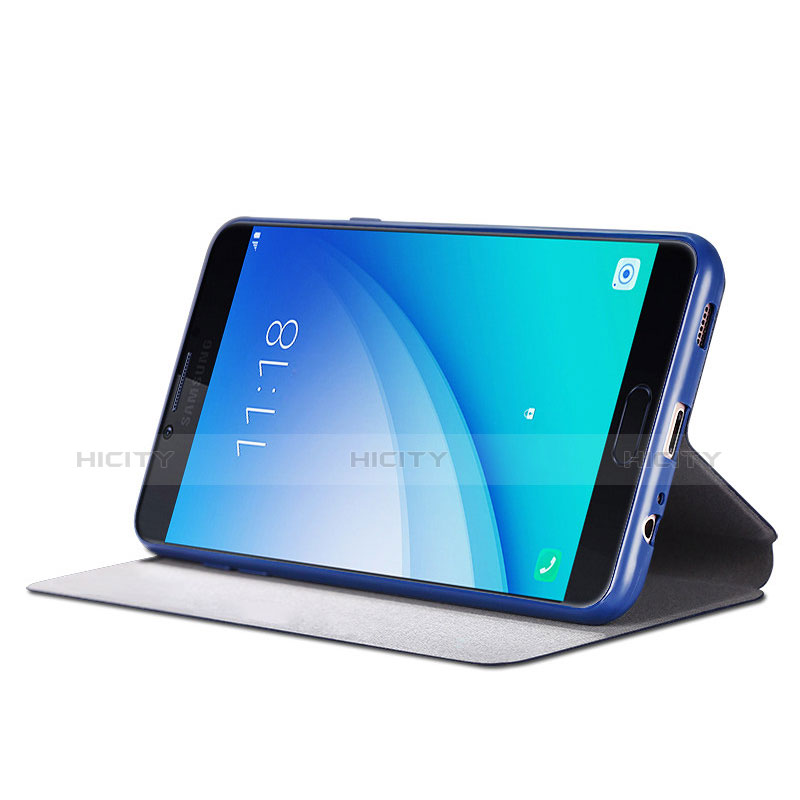 Samsung Galaxy C7 Pro C7010用手帳型 レザーケース スタンド サムスン ネイビー