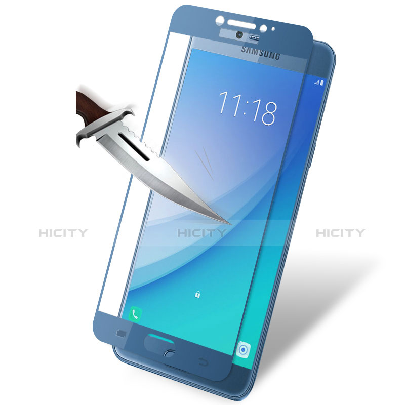 Samsung Galaxy C7 Pro C7010用強化ガラス フル液晶保護フィルム サムスン ネイビー