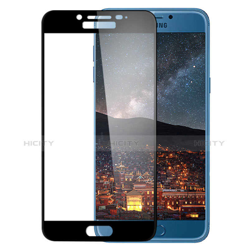 Samsung Galaxy C7 Pro C7010用強化ガラス フル液晶保護フィルム F02 サムスン ブラック